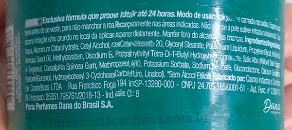 rótulo desodorante herbíssimo